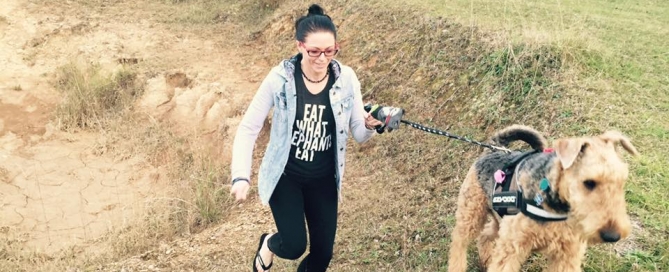 Linda running with excited dog